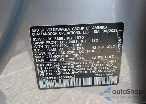 2023 Volkswagen Id.4 Pro из США, поврежденный, VIN 1V2CMPE84PC039402